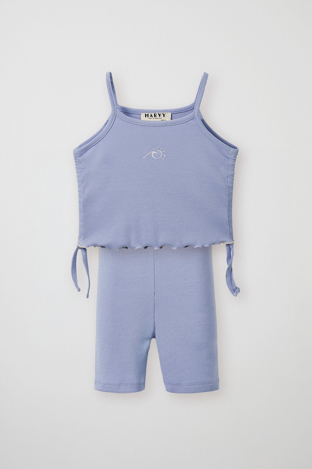 Blue ribbed strap blouse & mini shorts set for kids from Lunette's Sweet & Salty SS26 collection, Kuwait