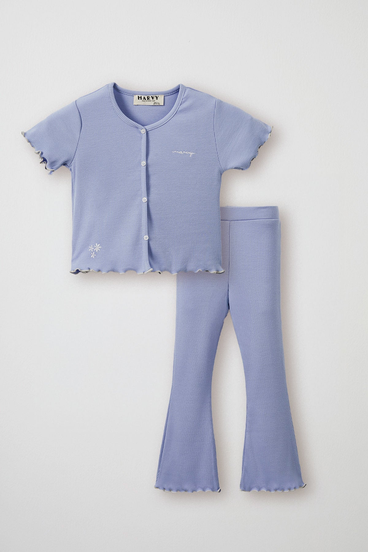 Blue ribbed t-shirt & tights set for kids from Lunette's Sweet & Salty SS26 collection, Kuwait