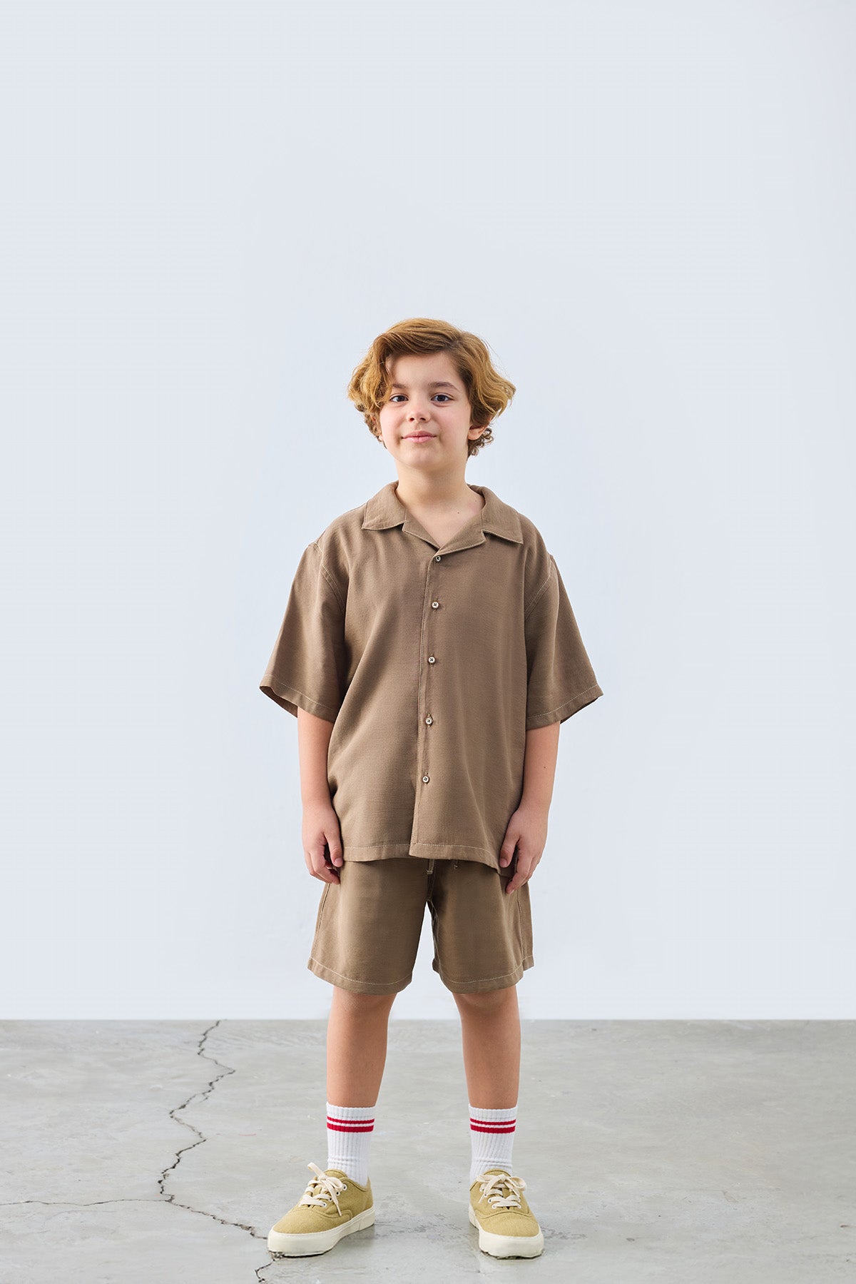 Coco Contrast Stitch Shirt & Shorts Set for kids from Lunette's Sweet & Salty SS26 collection, Kuwait
