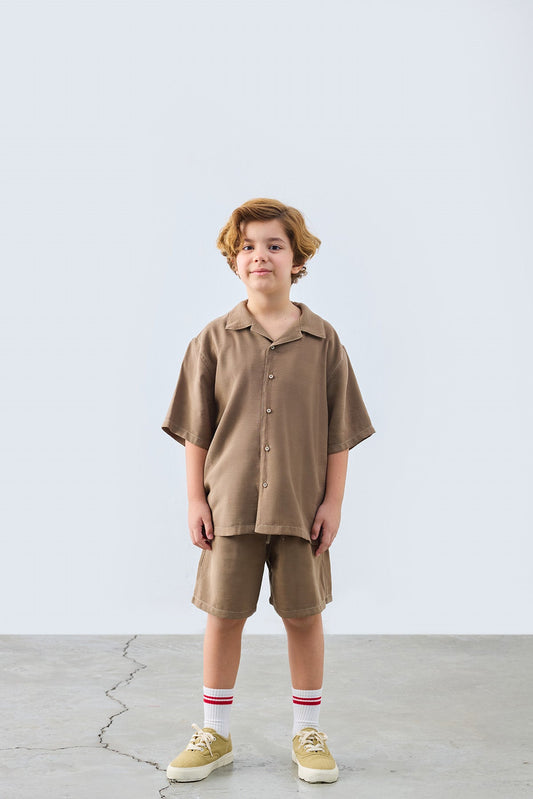 Coco Contrast Stitch Shirt & Shorts Set for kids from Lunette's Sweet & Salty SS26 collection, Kuwait