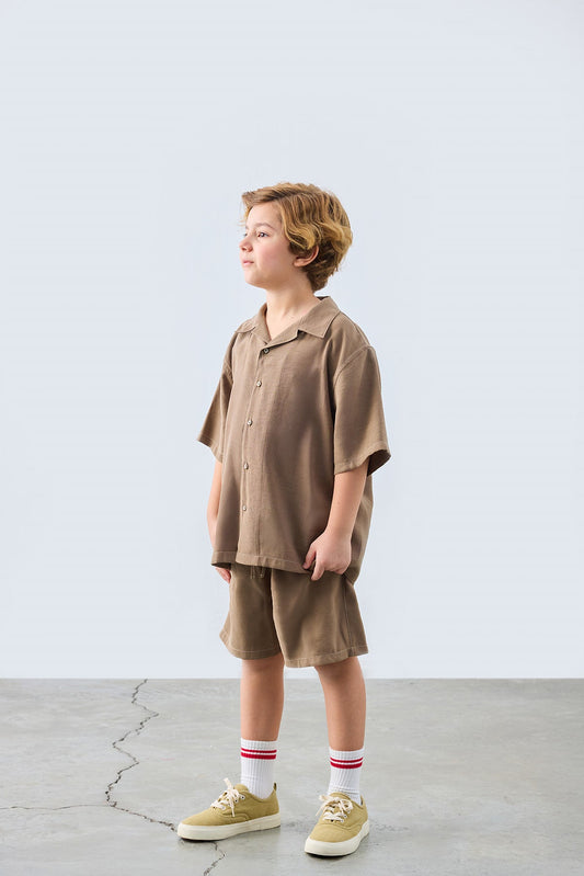 Coco Contrast Stitch Shirt & Shorts Set for kids from Lunette's Sweet & Salty SS26 collection, Kuwait