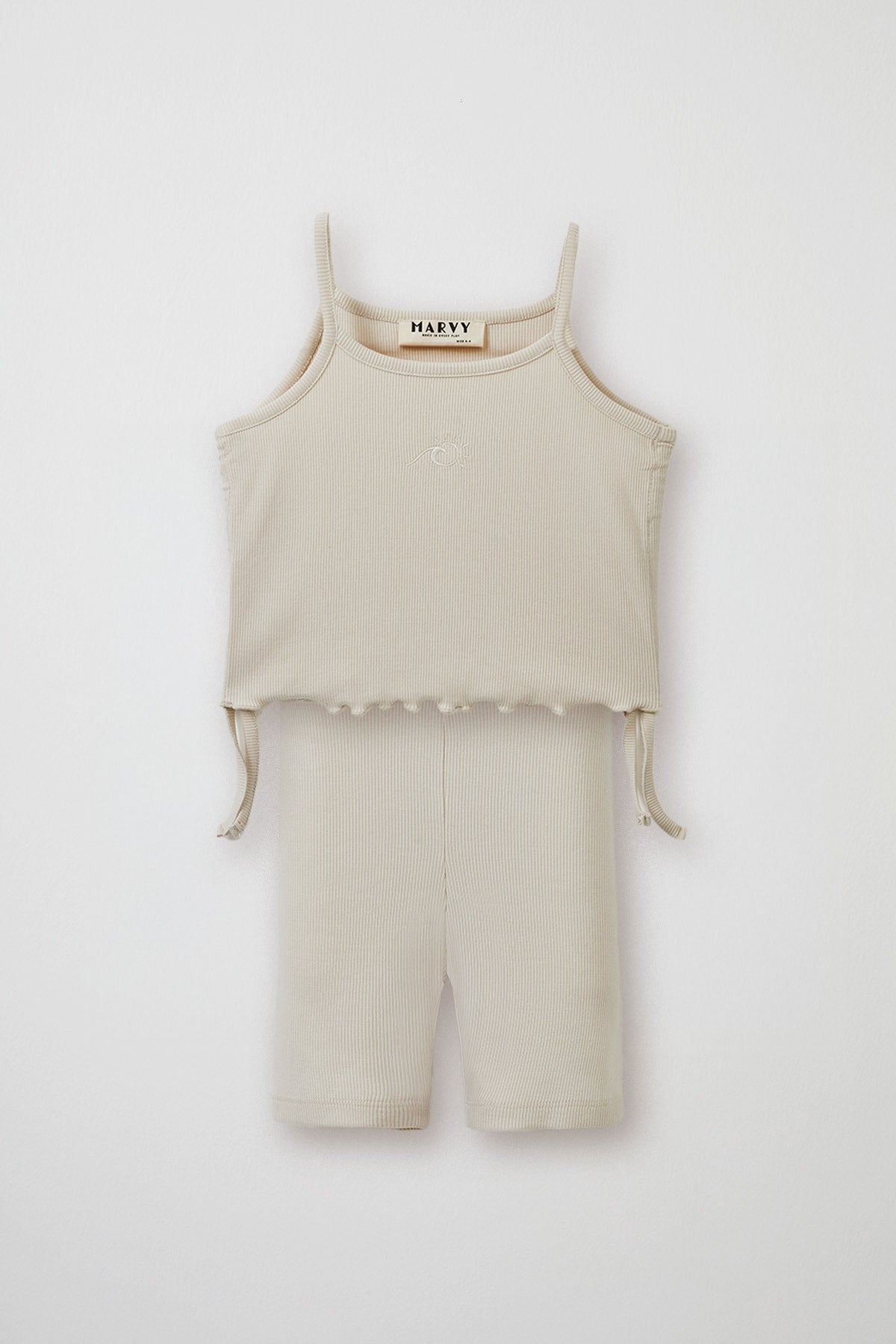 Ecru ribbed strap blouse & mini shorts set for kids from Lunette's Sweet & Salty SS26 collection, Kuwait