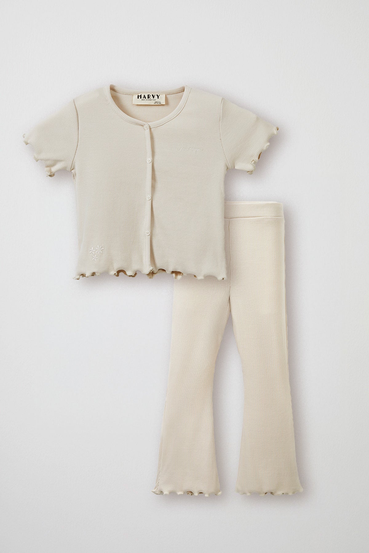 Ecru ribbed t-shirt & tights set for kids from Lunette's Sweet & Salty SS26 collection, Kuwait