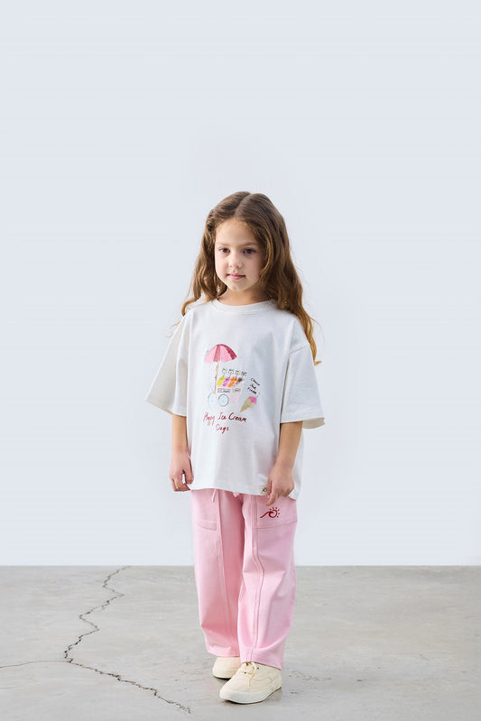 Happy Ice Cream Days Printed Oversize T-Shirt for kids from Lunette's Sweet & Salty SS26 collection, Kuwait