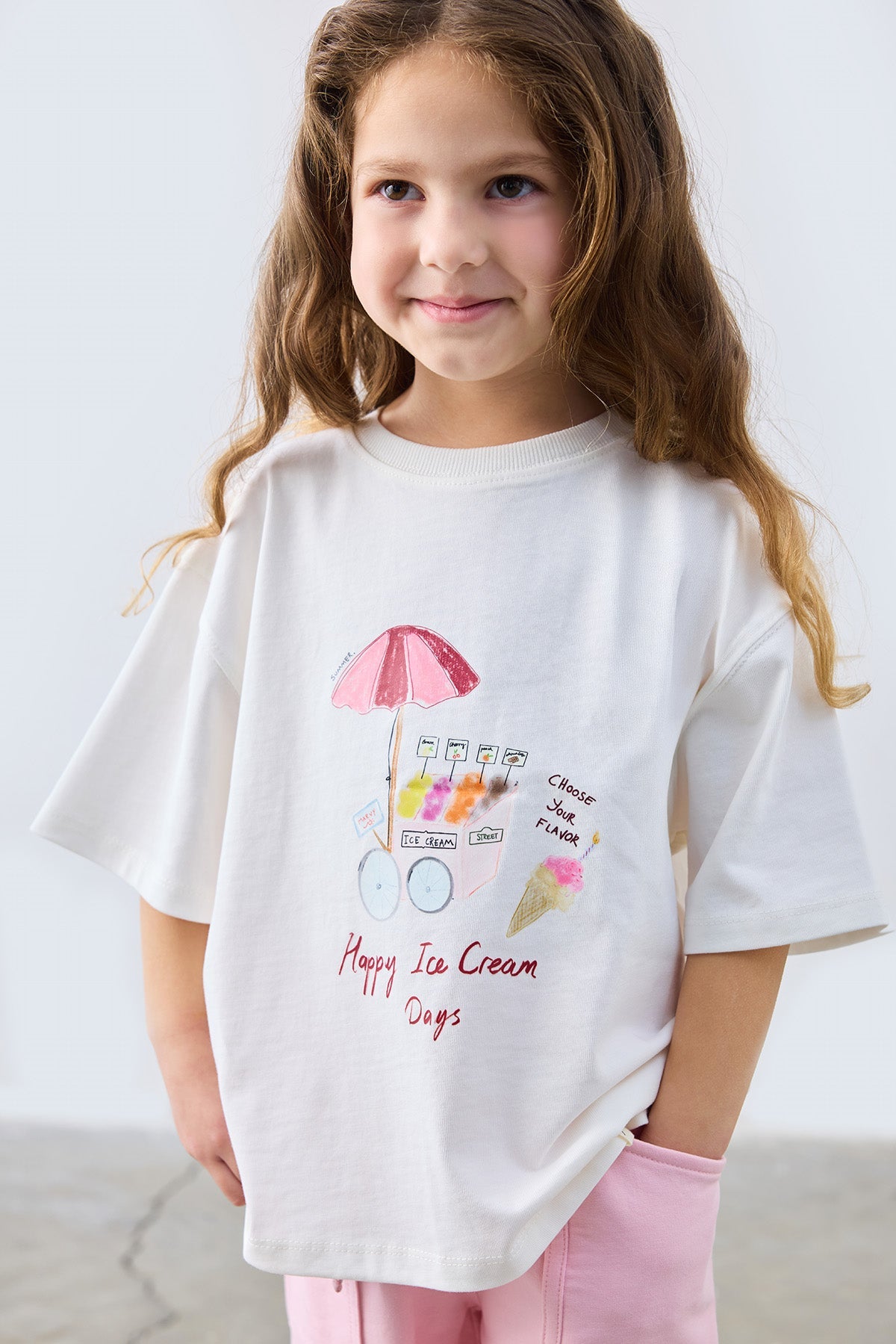 Happy Ice Cream Days Printed Oversize T-Shirt for kids from Lunette's Sweet & Salty SS26 collection, Kuwait
