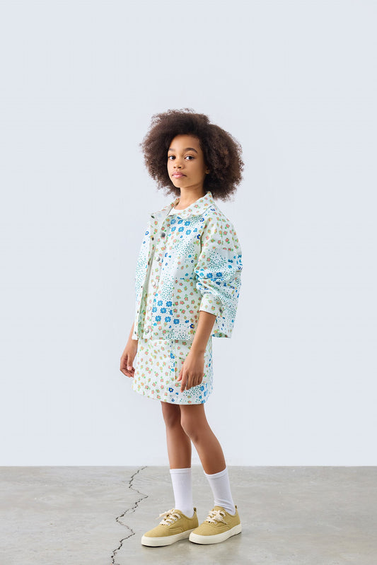 Little Bloom Patch Patterned Mini Skirt for kids from Lunette's Sweet & Salty SS26 collection, Kuwait