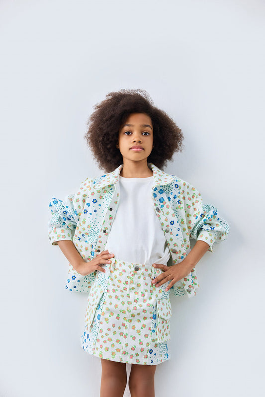 Little Bloom Patch Patterned Mini Skirt for kids from Lunette's Sweet & Salty SS26 collection, Kuwait