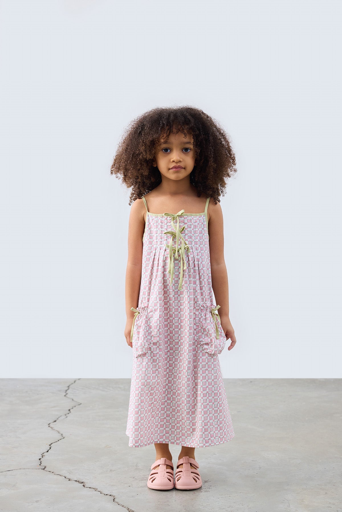 Nona Patterned Strappy Midi Dress for kids from Lunette's Sweet & Salty SS26 collection, Kuwait