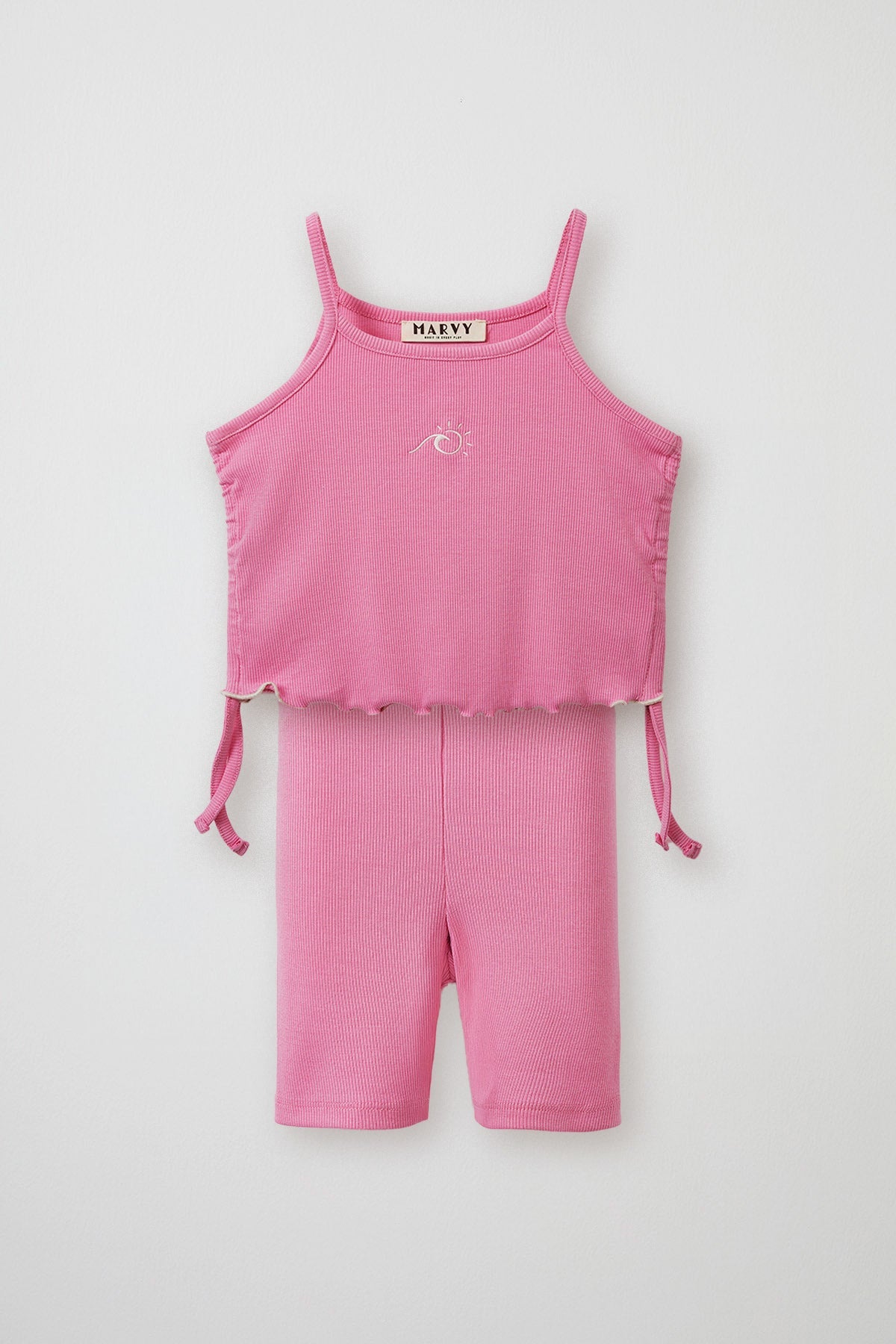 Pink ribbed strap blouse & mini shorts set for kids from Lunette's Sweet & Salty SS26 collection, Kuwait