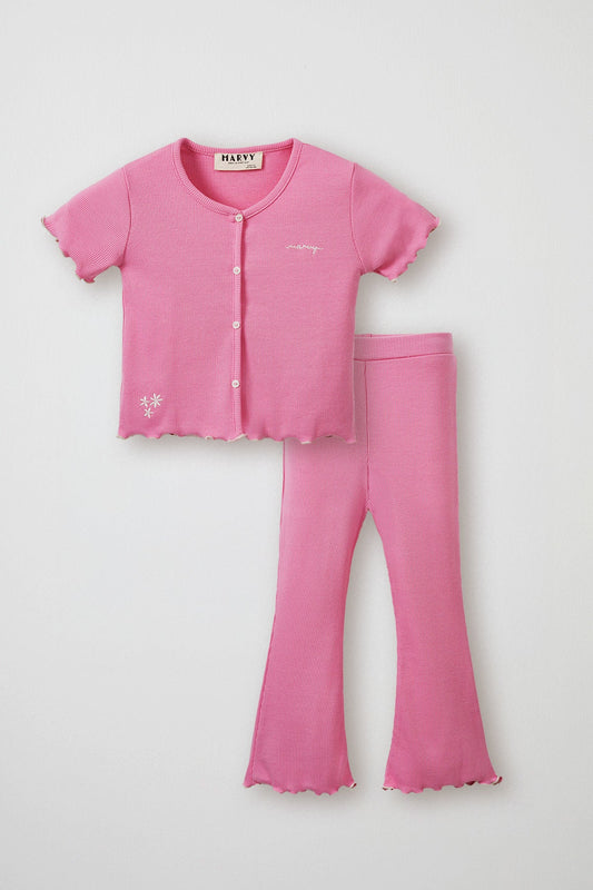 Pink ribbed t-shirt & tights set for kids from Lunette's Sweet & Salty SS26 collection, Kuwait