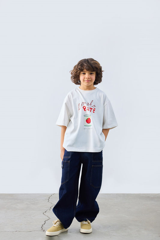 Tomato Paste On Printed T-Shirt for kids from Lunette's Sweet & Salty SS26 collection, Kuwait